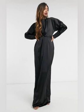 ASOS Black Long Sleeve Satin Maxi Dress Size 4